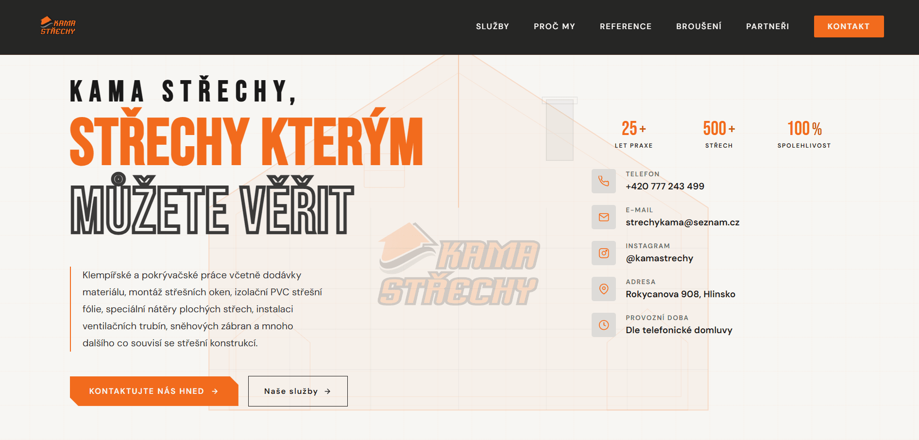 Web KAMA Střechy